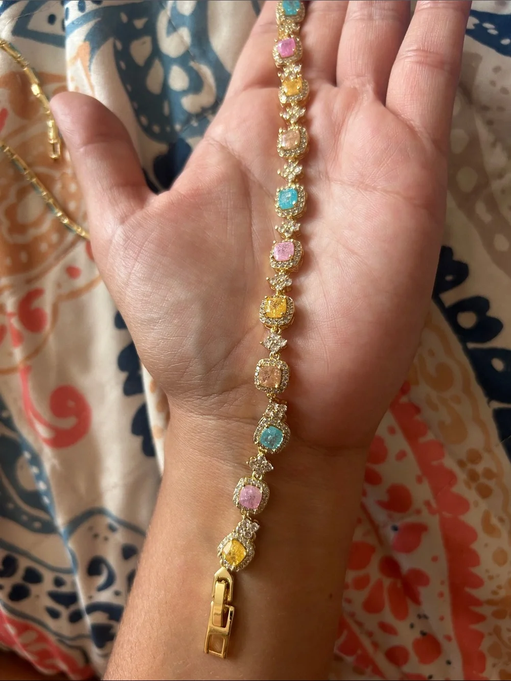 Charlotte Russe Gold-Tone Bracelet Set with Blue, Pink & Yellow Stones